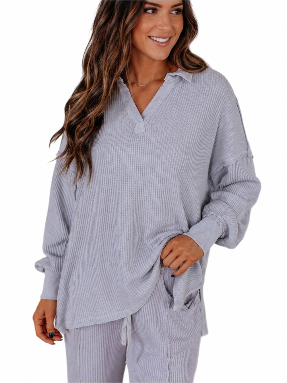 Rae Mode Mineral Washed Waffle Polo Sweatshirt Lilac Small New With Tags
